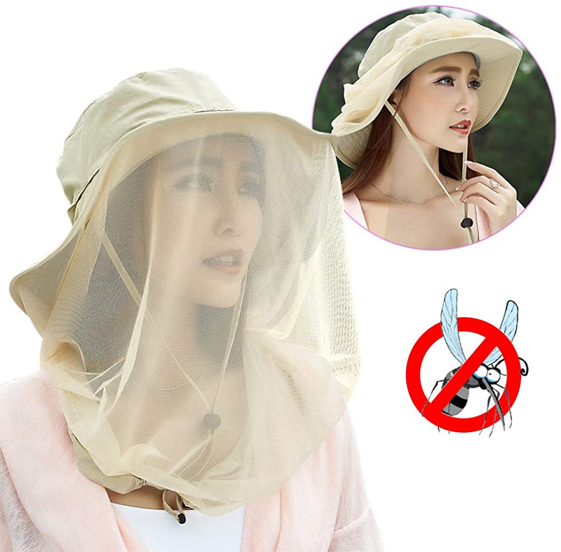 Mosquito Head Net Hat, Safari Sun Hat with Veil Mesh Protection from Insect Sporting Goods > Outdoor Recreation > Camping & Hiking > Mosquito Nets & Insect Screens Jackcell Khaki  