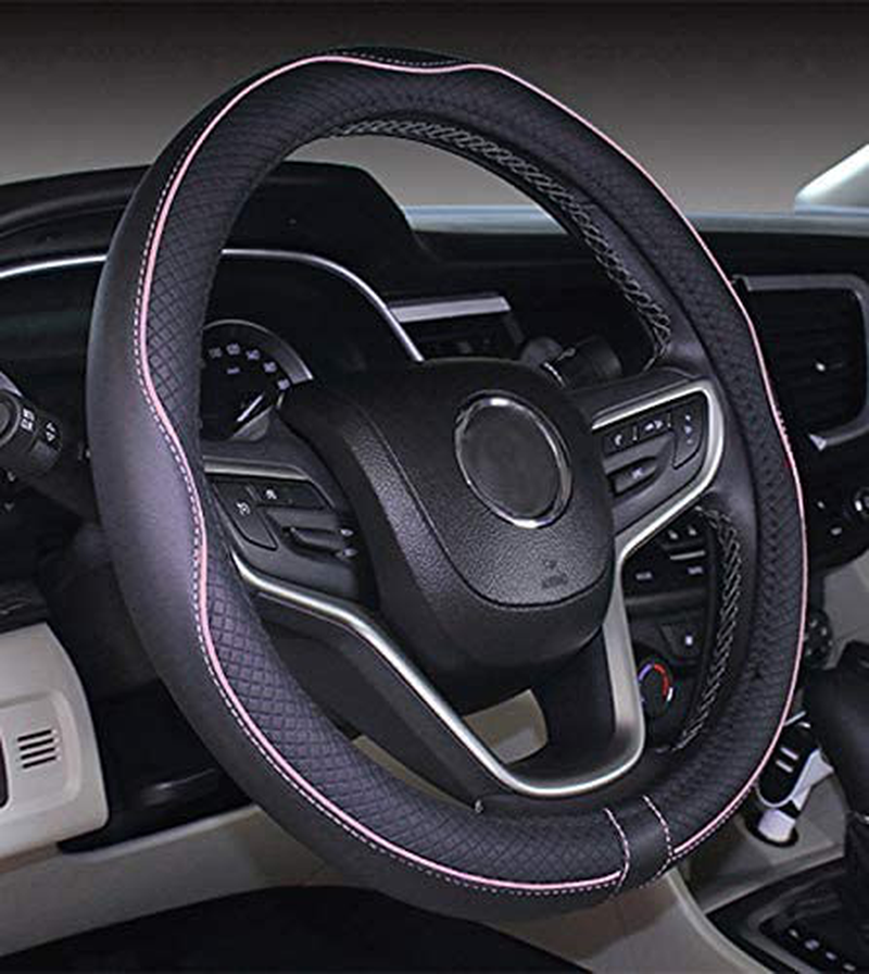 Mayco Bell Microfiber Leather Car Medium Steering wheel Cover (14.5''-15'',Black Dark Blue) Vehicles & Parts > Vehicle Parts & Accessories > Vehicle Maintenance, Care & Decor > Vehicle Decor > Vehicle Steering Wheel Covers Mayco Bell Black Pink 14''-14.25'' 