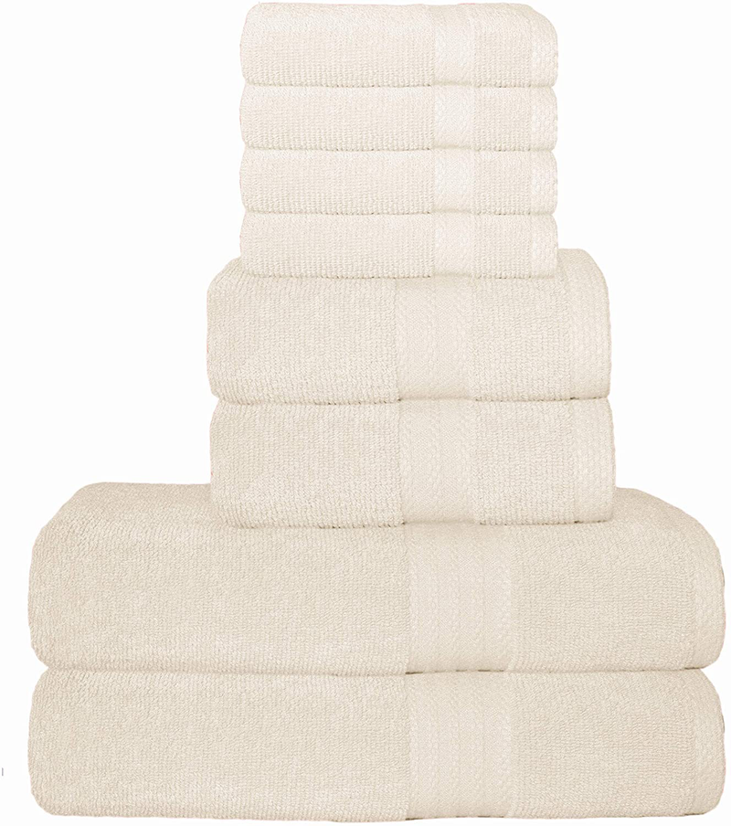Glamburg Ultra Soft 8 Piece Towel Set - 100% Pure Ring Spun Cotton, Contains 2 Oversized Bath Towels 27x54, 2 Hand Towels 16x28, 4 Wash Cloths 13x13 - Ideal for Everyday use, Hotel & Spa - Light Grey Home & Garden > Linens & Bedding > Towels GLAMBURG Ivory  