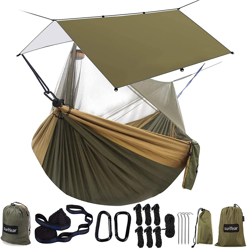 Sunyear Hammock Camping with Net/Netting, Portable Camping Hammock Double Tree Hammock Outdoor Indoor Backpacking Travel & Survival, 2 Tree Straps (16+1 Loops Each, 20Ft Total) Sporting Goods > Outdoor Recreation > Camping & Hiking > Mosquito Nets & Insect Screens Sunyear Green Bundle 78"W*118"L 