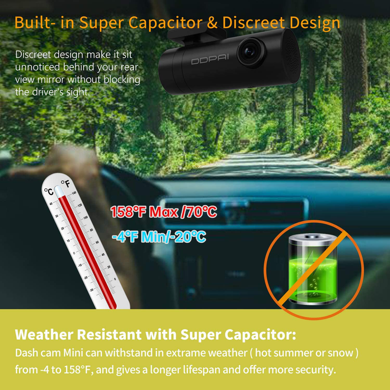 Dash Cam, DDPai Mini Wi-Fi 1080p Dash Camere 140 Wide Angle Car DVR Dashboard Camera with G-Sensor,WDR,Loop Recording, APP,Built-in Supercapacitor(Not Include SD Card ) Vehicles & Parts > Vehicle Parts & Accessories > Motor Vehicle Electronics > Motor Vehicle A/V Players & In-Dash Systems ddpai   