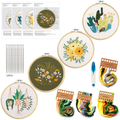 Embroidery Kit for Beginners,4 Pack Cross Stitch Kits, 2 Wooden Embroidery Hoops,1 Scissors,Needles and Color Threads,Needlepoint Kit for Adult (Cactus Plant)