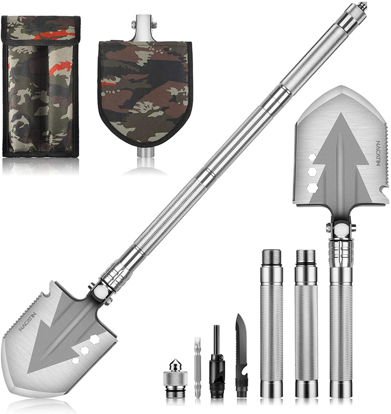 NACATIN Survival Shovel,28” Multitool Camping Shovel,Military Folding Shovel with 3 Non-Slip Aluminum Tubes for Outdoor Hiking,Hunting,Expedition,Garden Sporting Goods > Outdoor Recreation > Camping & Hiking > Camping Tools NACATIN   