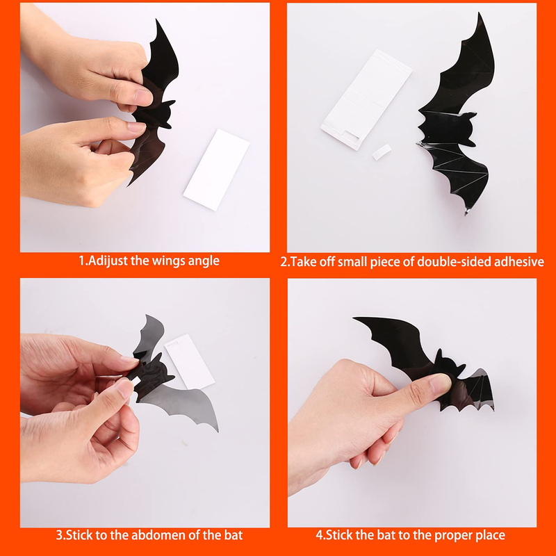 Halloween 3D Bats Decoration, 80 PCS 4 Sizes Realistic PVC Scary Bats Window Decal Wall Stickers for DIY Home Bathroom Indoor Hallowmas Decoration Party Supply Arts & Entertainment > Party & Celebration > Party Supplies Aonsen   