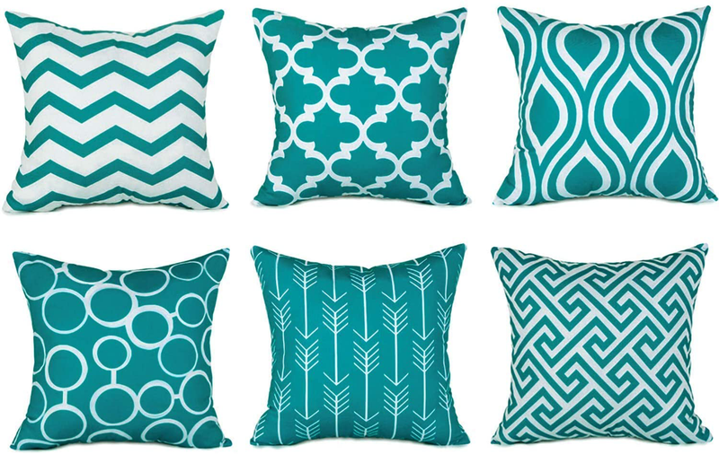 Top Finel Accent Decorative Throw Pillows Durable Canvas Outdoor Cushion Covers 16 X 16 for Couch Bedroom, Set of 6, Navy Home & Garden > Decor > Chair & Sofa Cushions Top Finel Teal 16"x16" 
