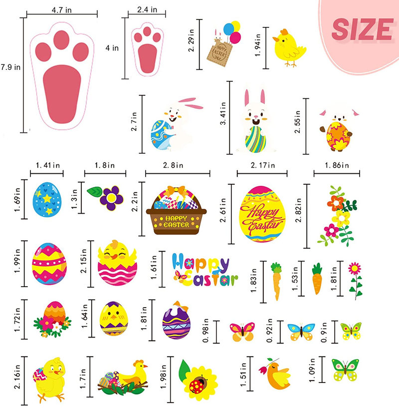 Easter Stickers Bunny Crafts Decorating for Kids - 170 Easter Colorful Stickers, with Cute Bunny Footprints, Colored Eggs, Chicks, Radishes, Flowers, Decor for Gift Boxes/Card/Room/Party/Game Kit