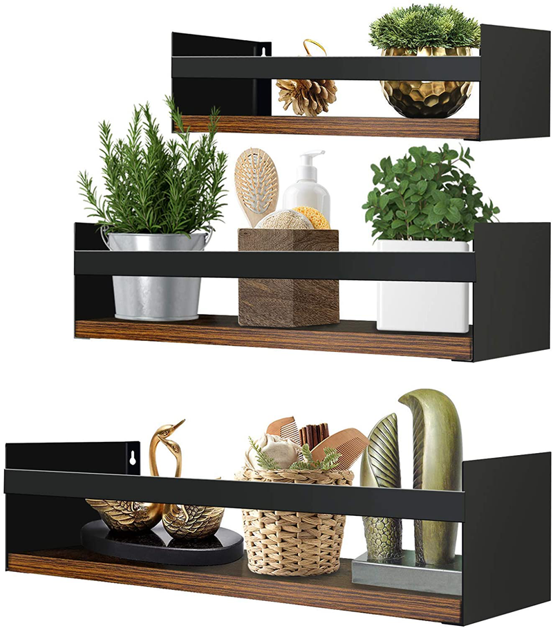 Giftgarden Black Floating Shelves for Wall Set of 3, Industrial Thick Wall Shelf Rack with Iron Rail Bracket for Storage Bathroom Kitchen Bedroom Plant Nursery Books Laundry Home & Garden > Kitchen & Dining > Food Storage Giftgarden   