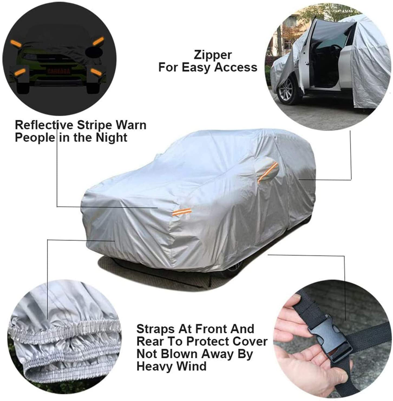 SEAZEN 6 Layers SUV Car Cover Waterproof All Weather, Outdoor Car Covers for Automobiles with Zipper Door, Hail UV Snow Wind Protection, Universal Full Car Cover(Length Up to 175")  SEAZEN   