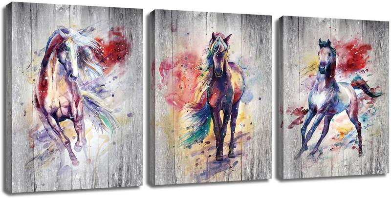 Horse Wall Art Horse Animal Paintings on Canvas Framed Ready to Hang 3 Panels Watercolor Prints Home Wall Decor Artwork Home & Garden > Decor > Artwork > Posters, Prints, & Visual Artwork VolBow Grey1 12X16inchX3pcs 