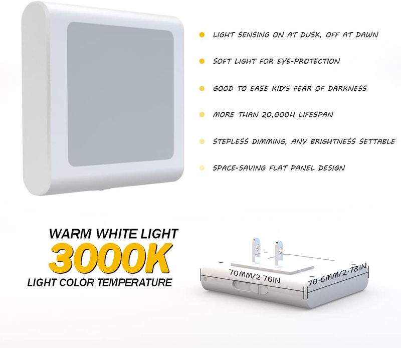 MAZ-TEK Plug-In Led Night Light with Auto Dusk to Dawn Sensor,Adjustable brightness Warm White lights for Hallway,Bedroom, kids Room, Kitchen, Stairway, 2 Pack