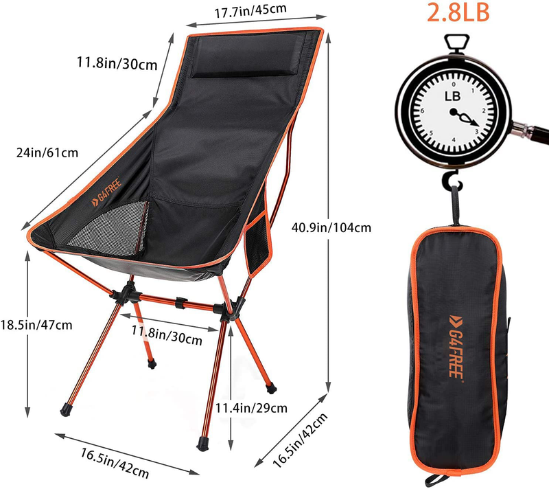G4Free Upgraded Outdoor 2 Pack Camping Chair Portable Lightweight Folding Camp Chairs with Headrest and Pocket High Back High Legs for Outdoor Backpacking Hiking Travel Picnic Festival Sporting Goods > Outdoor Recreation > Camping & Hiking > Camp Furniture G4Free   