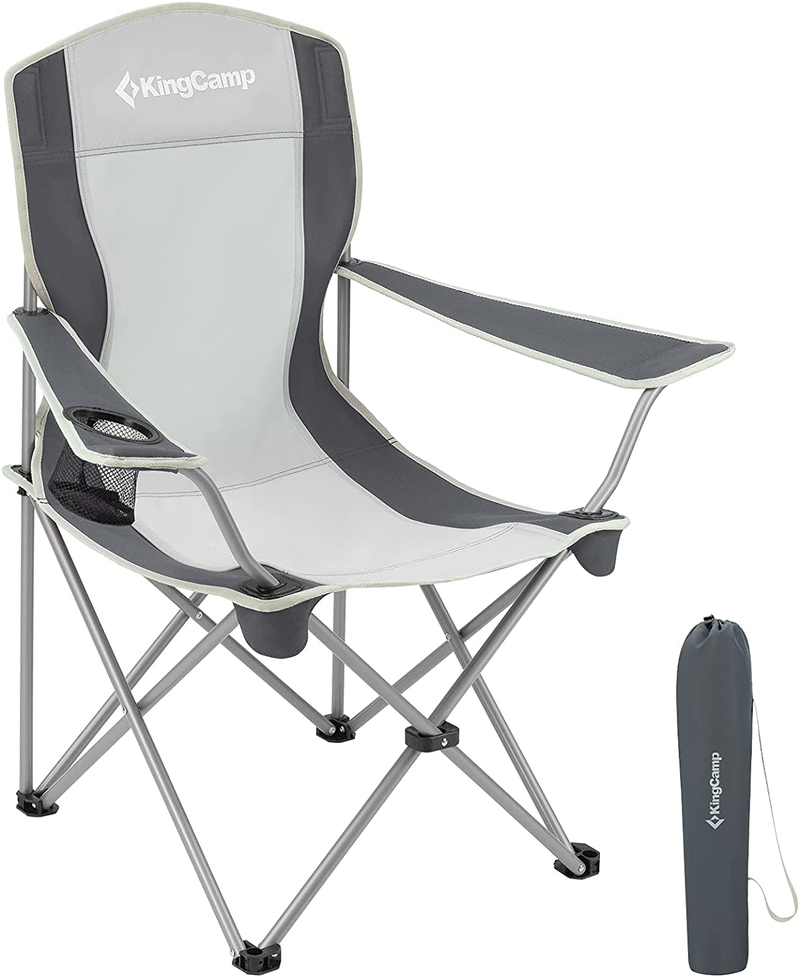 Kingcamp Folding Camping Chairs Portable Beach Chair Light Weight Camp Chairs with Cup Holder & Front Pocket for Outdoor (Black/Mediumgrey)