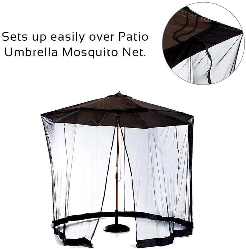 Homeroots 9' Patio Umbrella Outdoor Table Bug Screen Mesh Black Mosquito Net Canopy Curtains Adjustable Enclosure Large Umbrella Hanging Tent 100% Polyester Light Weight Mosquito Netting