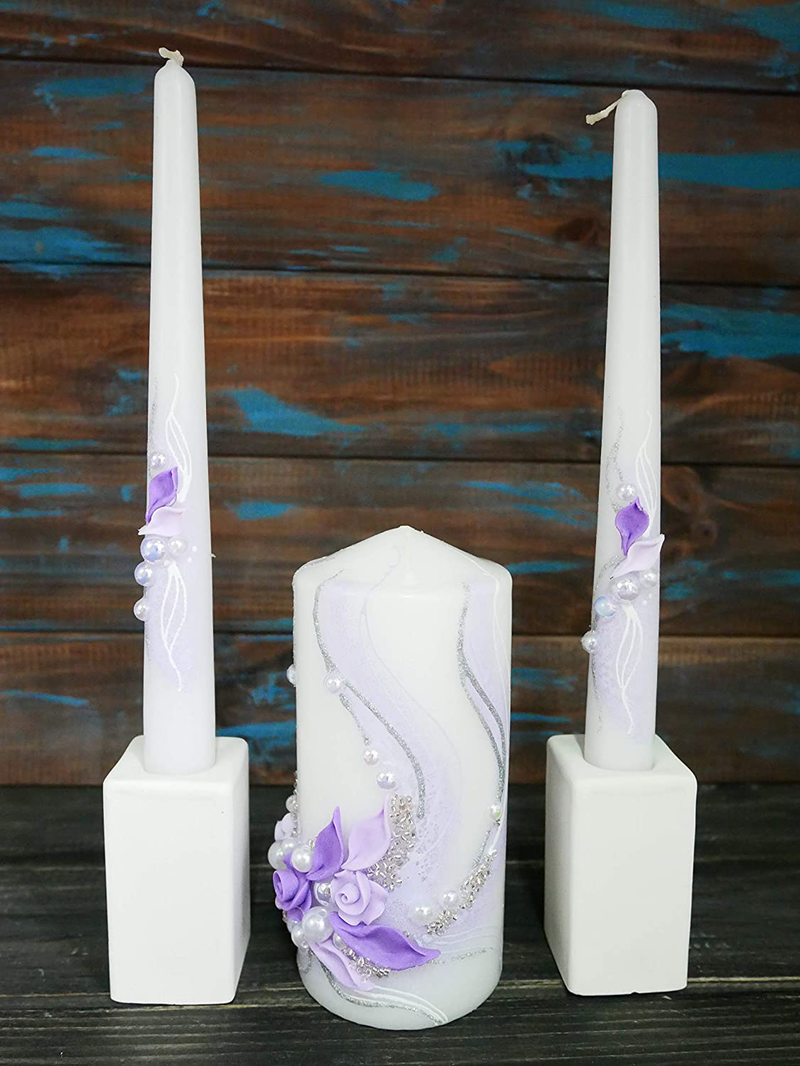 Magik Life Unity Candle Set for Wedding - Wedding Accessories for Reception and Ceremony - Decorative Pillars Violet