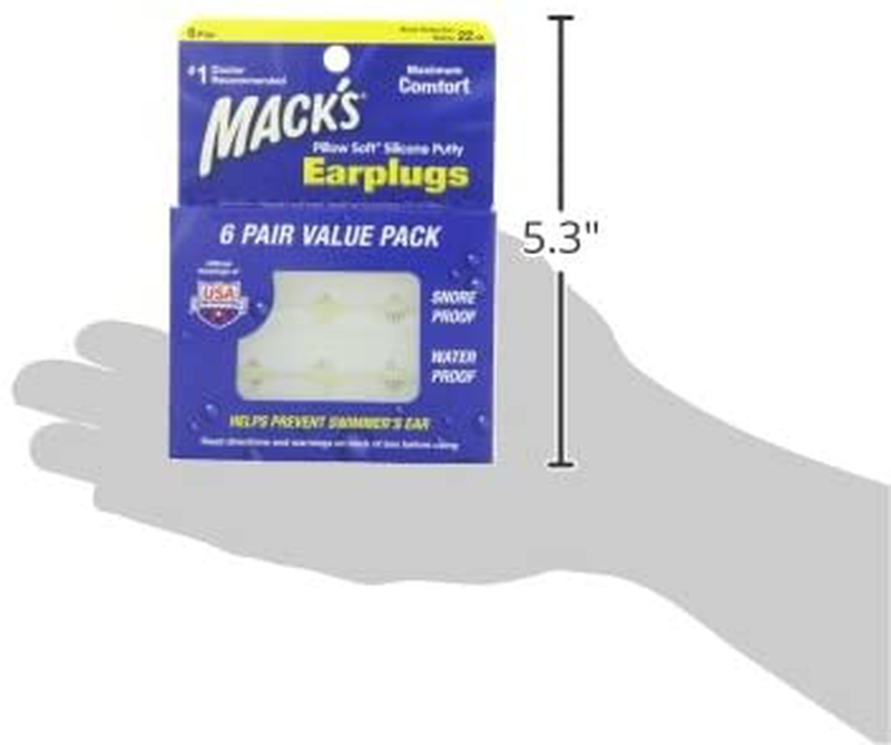 Mack's Pillow Soft Silicone Earplugs - 6 Pair, Value Pack – The Original Moldable Silicone Putty Ear Plugs for Sleeping, Snoring, Swimming, Travel, Concerts and Studying Sporting Goods > Outdoor Recreation > Boating & Water Sports > Swimming Mack's   