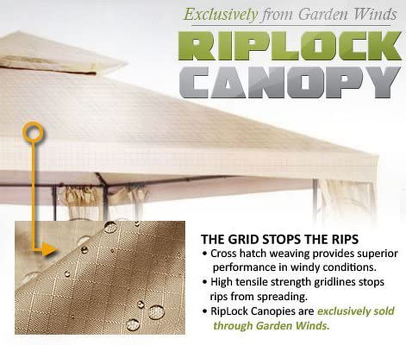 Garden Winds Replacement Canopy Top Cover for Madaga Gazebo - Riplock 350 - Beige
