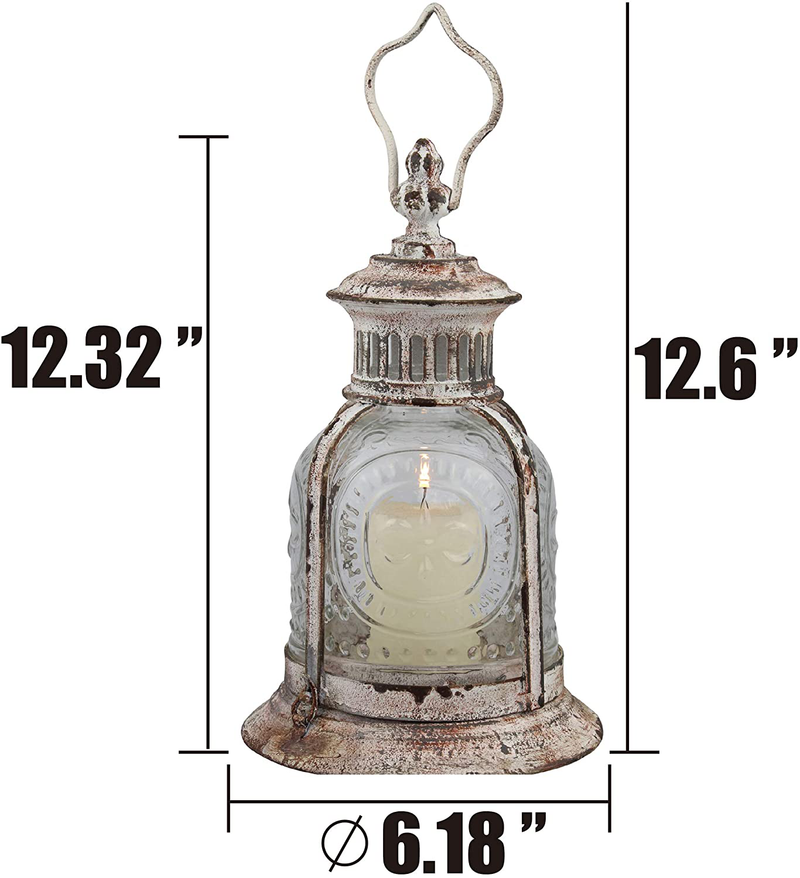 Stonebriar Antique Metal Votive Candle Lantern with Handle, 10", Worn White
