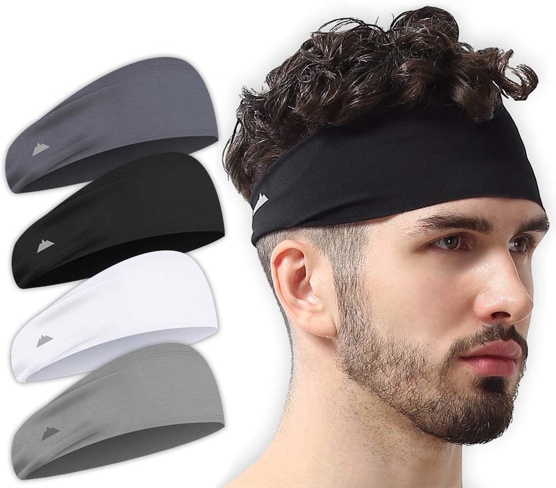 Mens Headband - Sports Running Sweat Head Bands - Athletic Sweatbands Hair Band for Workout, Basketball, Exercise, Gym, Cycling, Football, Tennis, Yoga - Performance Stretch Moisture Wicking Hairband Sporting Goods > Outdoor Recreation > Winter Sports & Activities Tough Headwear Black, Dark Gray, Light Gray, White  