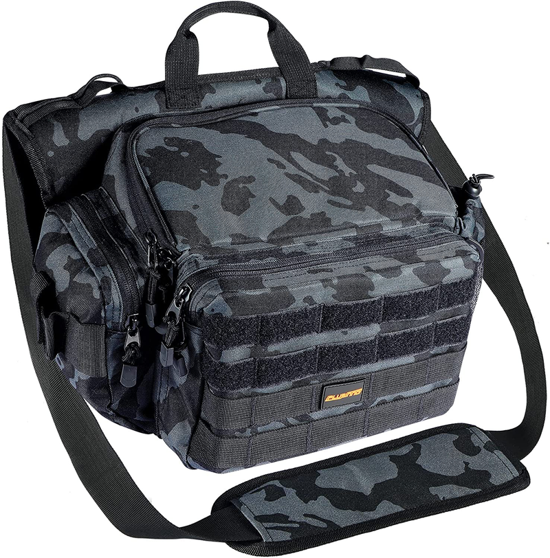PLUSINNO Fishing Tackle Bag, Large Saltwater Resistant Fishing Bags, Outdoor Fishing Tackle Storage Bags, Water-Resistant Fishing Gear, Suitable for 3600 Tackle Box and Pliers Storage Sporting Goods > Outdoor Recreation > Fishing > Fishing Tackle PLUSINNO B: Large (Without Trays, 15.8*7.9*10.9inch)- Black Camo  