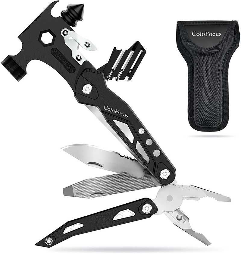 Gifts for Dad, Colofocus Hammer Multitool, All in One Mini Veitorld Survival Ket, Portable Stainless Steel 16 in 1 Tools Suitable for Maintenance, Outdoor Camping Survival and Broken Window Escape Sporting Goods > Outdoor Recreation > Camping & Hiking > Camping Tools ColoFocus   