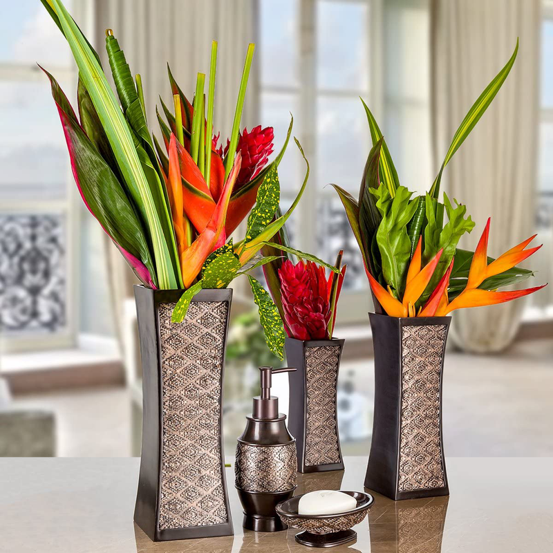 Dublin Decorative Vase Set of 3 in Gift Box, Durable Resin Flower Vase Set Decor, Rustic Decorated Dining Table Centerpiece Vases Home Accents for Living Room, Bedroom, Kitchen & More (Brown) Home & Garden > Decor > Vases Creative Scents   