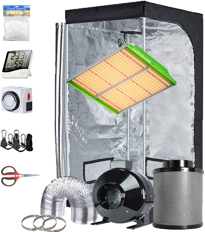 Topogrow Hydroponic Growing Tents Kit Complete Alphapar AQ300 LED Grow Light Lamp Full-Spectrum, 32"X32"X63"Indoor Grow Tent, 4" Ventilation Kit with Accessories for Plant Growing