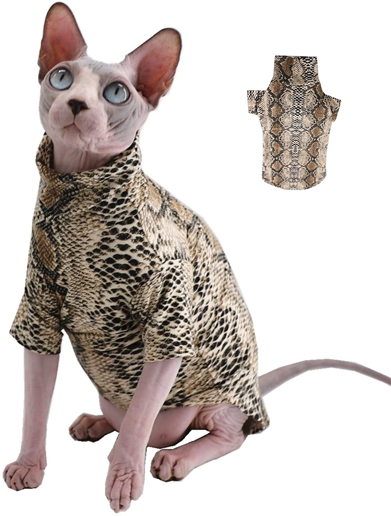 Limited Edition Cool Sphynx Hairless Cat Summer Snake Skin Pattern Cotton T-Shirts Pet Clothes, round Collar Vest Kitten Shirts Sleeveless, Cats & Small Dogs Apparel Animals & Pet Supplies > Pet Supplies > Cat Supplies > Cat Apparel Kitipcoo Black Large (Pack of 1) 