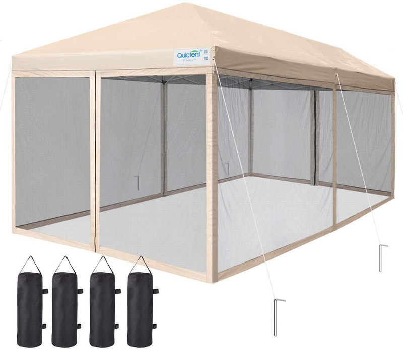 Quictent 10X10 Easy Pop up Canopy Tent Screened with Mosquito Netting Instant Gazebo Screen House Room Tent Waterproof, Roller Bag & 4 Sand Bags Included(Tan) Sporting Goods > Outdoor Recreation > Camping & Hiking > Mosquito Nets & Insect Screens Quictent   