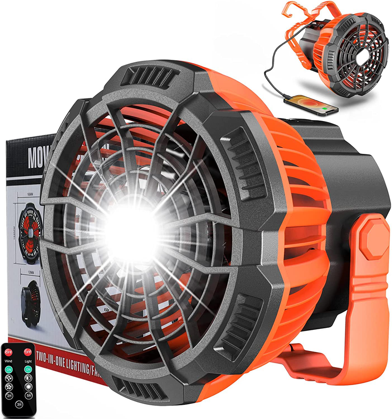 Portable Fan Camping Fan for Tents, 30 Hours Work-Time Camping Lantern Desk Fan with Power Bank, Clip and Remote, Rechargeable Fan for Hiking, BBQ, Garden, Bedroom, Office, Hurricane Sporting Goods > Outdoor Recreation > Camping & Hiking > Tent Accessories SUPOLOGY black orange  