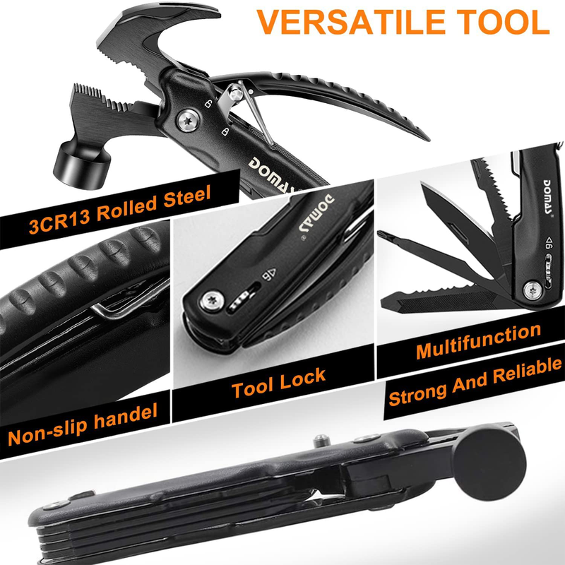 DOMAS 13 in 1 Hammer Multitool, Survival Gear and Equipment Camping Accessories with Hammer Saw Screwdrivers Pliers Bottle Opener Durable Sheath, Gifts for Dad,Anniversary,Christmas,Birthday Sporting Goods > Outdoor Recreation > Camping & Hiking > Camping Tools DOMAS   