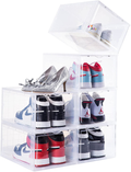 Clemate Shoe Box,Set of 6,Shoe Storage Boxes Clear Plastic Stackable,Shoe Containers with Magnetic Clear Door,Drop Front Shoe Box for Sneaker Display,Easy Assembly,Fit for US Size 12（Black） Furniture > Cabinets & Storage > Armoires & Wardrobes Clemate Clear  