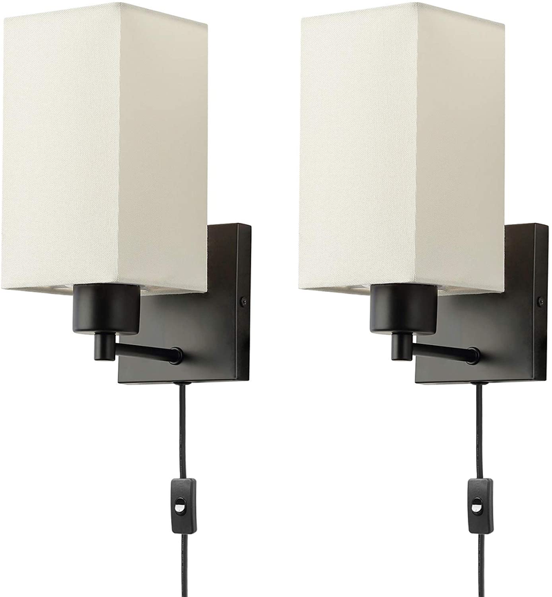 KOONTING Plug in Wall Sconce Set of 2, Rustic Wall Lamp with Plug-In Cord and On/Off Toggle Switch, Beige Fabric Shade Wall Light Fixture for Headboard Bedroom Living Room Hallway Home & Garden > Lighting > Lighting Fixtures > Wall Light Fixtures KOL DEALS   