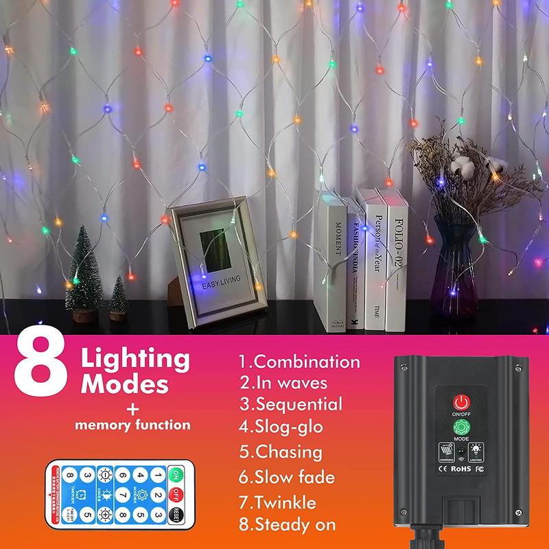 PLASUPPY Net Lights 360 LED Christmas Outdoor Mesh Lights, 12ft x 5ft Net String Lights with Remote and 8 Modes Waterproof for Halloween Yard,Xmas, Bushes, Wedding Decorations (Multi-Colored) Home & Garden > Decor > Seasonal & Holiday Decorations& Garden > Decor > Seasonal & Holiday Decorations PLASUPPY   