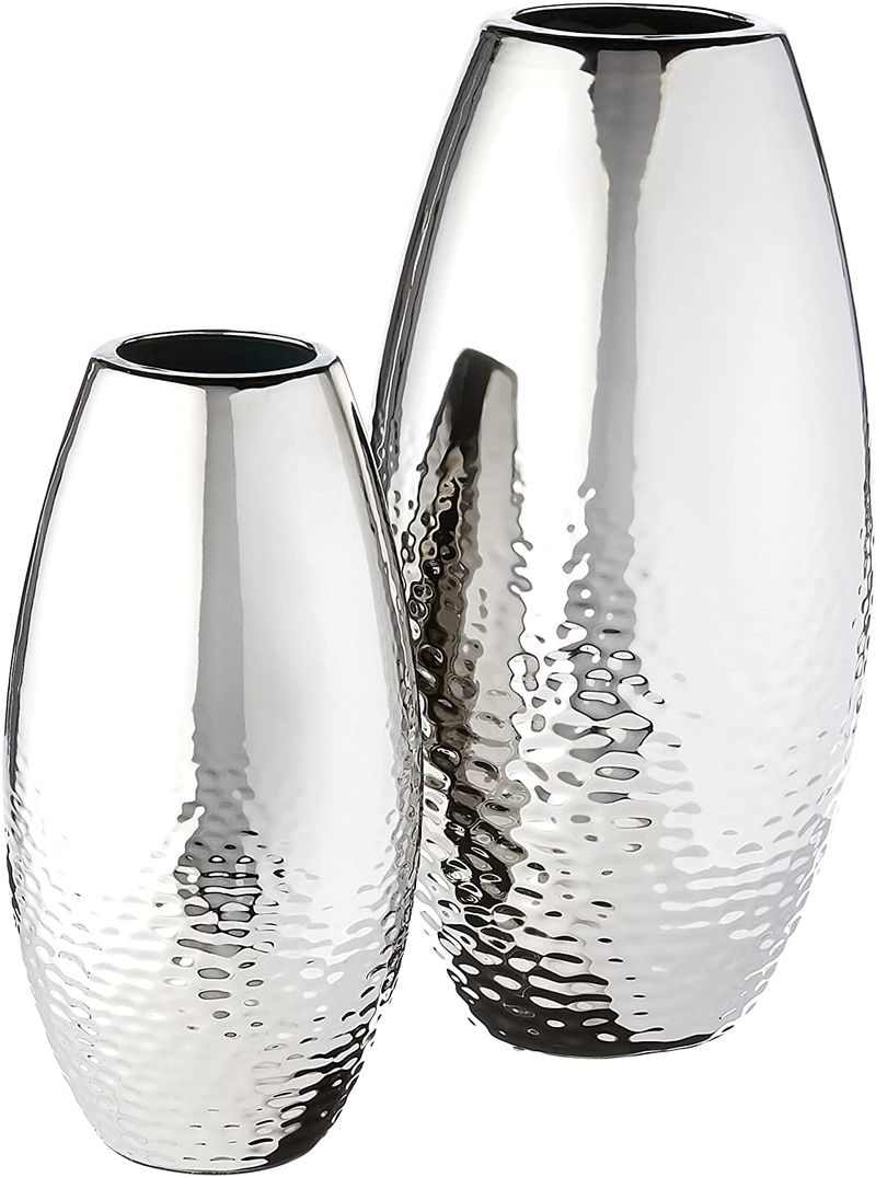 Signature Design by Ashley Dinesh Modern Glam 2 Piece Decorative Vase Set, Silver Finish Home & Garden > Decor > Vases Signature Design by Ashley Default Title  