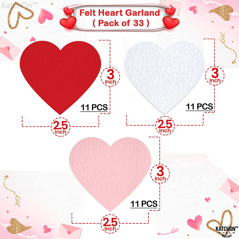 Felt Heart Garland for Valentines Decorations - Pack of 33, No DIY | Red, Rose and White Heart Garland Decorations | Valentine Garland for Mantle | Love Heart Garland Decorations for Valentine Decor Home & Garden > Decor > Seasonal & Holiday Decorations KatchOn   