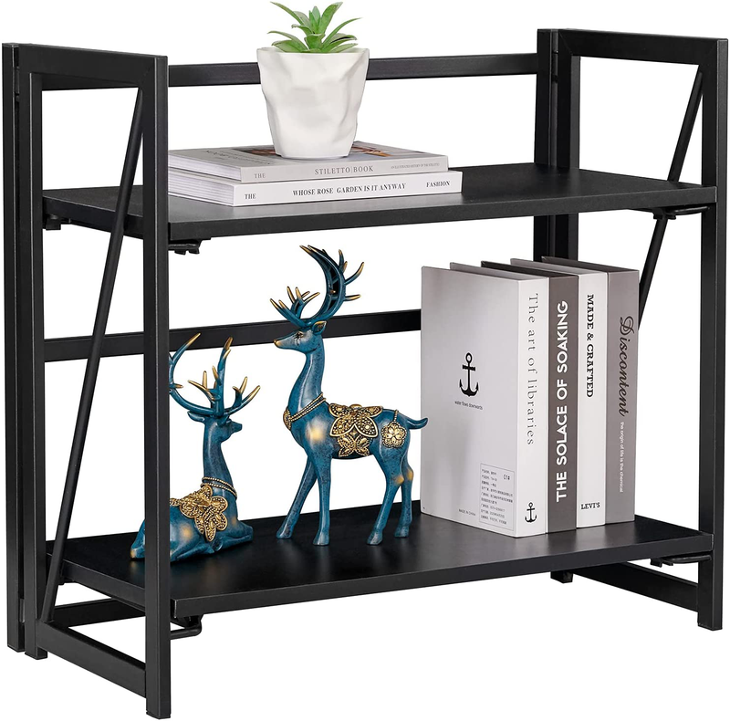 Coavas Folding Bookshelf Home Office Industrial Bookcase No Assembly Storage Shelves Vintage 4 Tiers Flower Stand Rustic Metal Book Rack Organizer, 23.6 X 11.8 X 49.4 Inches Home & Garden > Household Supplies > Storage & Organization Coavas Frosted Black 23.6 X 11.8 X 19.6 Inches 