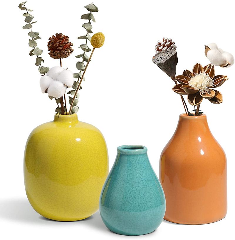 OppsArt Ceramic Vases for Decor Set of 3, Colorful Decorative Vases for Farmhouse Fireplace, Modern Small Centerpieces Floral Decoration for Home Office Living Room Shelf Table, Rustic Style Home & Garden > Decor > Vases OppsArt Multicolor  