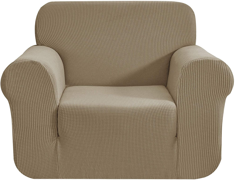 CHUN YI Stretch Sofa Slipcover 1-Piece Couch Cover, 3 Seater Coat Soft With Elastic, Checks Spandex Jacquard Fabric, Large, Black Home & Garden > Decor > Chair & Sofa Cushions CHUN YI Sand Small 