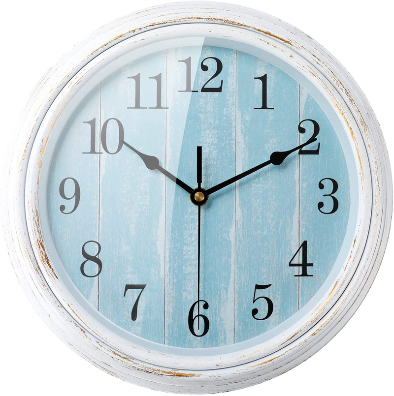JoFomp 12 Inch Vintage Retro Wall Clock, Silent Non-Ticking Battery Operate Quartz Clock Wall Decorative for Kitchen/Living Room/Bathroom/Bedroom/Office (White-Blue) Home & Garden > Decor > Clocks > Wall Clocks JoFomp   