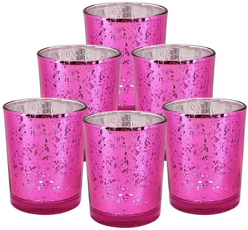 Just Artifacts Mercury Glass Votive Candle Holder 2.75" H (6pcs, Speckled Silver) -Mercury Glass Votive Tealight Candle Holders for Weddings, Parties and Home Decor Home & Garden > Decor > Home Fragrance Accessories > Candle Holders Just Artifacts Fuchsia  