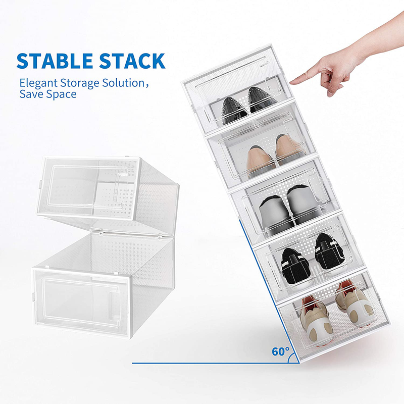 SESENO. 12 Pack Shoe Storage Boxes, Clear Plastic Stackable Shoe Organizer Bins, Drawer Type Front Opening Shoe Holder Containers Furniture > Cabinets & Storage > Armoires & Wardrobes SESENO.   