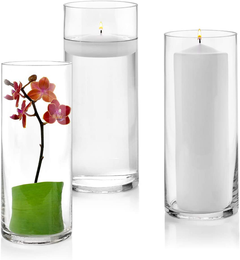 Set of 3 Glass Cylinder Vases 10 Inch Tall - Multi-use: Pillar Candle, Floating Candles Holders or Flower Vase – Perfect as a Wedding Centerpieces Home & Garden > Decor > Vases PARNOO Default Title  