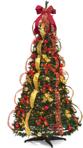 Christmas Tree Fully Decorated Pre-lit 6 Ft Pull Up Pop Up Out of Box Ready Minimal Assembly Needed Holiday Decorations w/ 350 Warm Lights with Stand Home & Garden > Decor > Seasonal & Holiday Decorations > Christmas Tree Stands D SUN HARDWARE & FESTIVE LIGHTING CO LTD Red and Green  