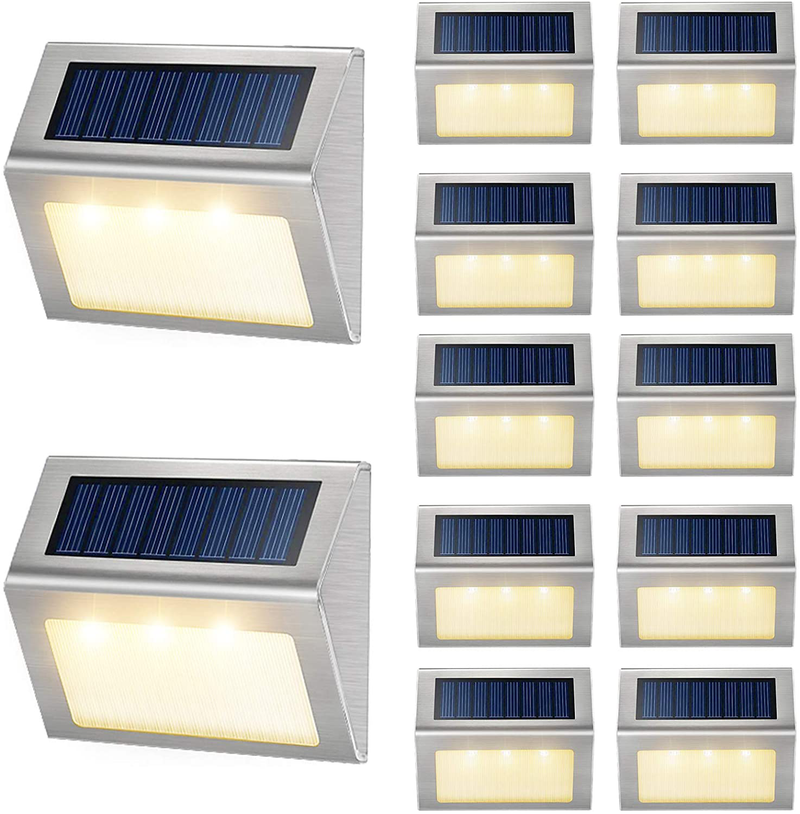 Solar Lights for Fence [Warm White] Waterproof Solar Powered Steps Light Auto On/Off Outdoor Wireless LED Lamp Decks Lighting Walkway Patio Stair Garden Path Rail Backyard Fences Post 8 Pack