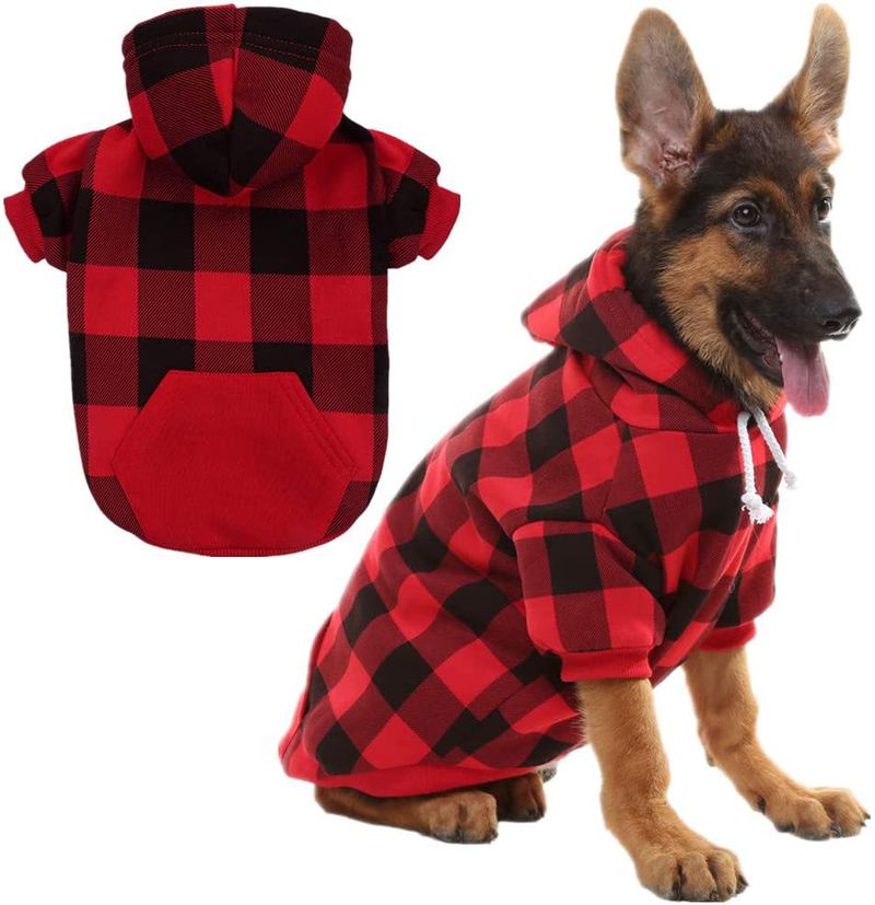 Plaid Dog Hoodie Pet Clothes Sweaters with Hat Animals & Pet Supplies > Pet Supplies > Dog Supplies > Dog Apparel KOOLTAIL Red Large (Pack of 1) 