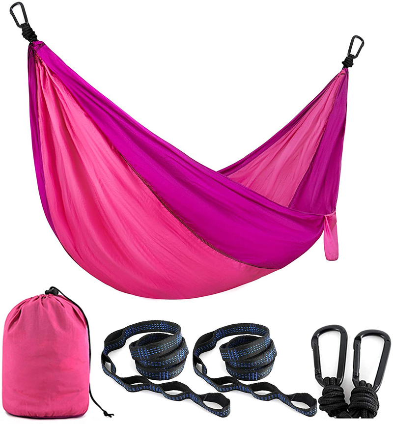 Single & Double Camping Hammock with 2 Tree StrapsLightweight Portable Parachute Nylon Hammock Set for Travel, Backpacking,Beach,Yard and Outdoor Survival (Mint Green/Turquoise, Twin) Home & Garden > Lawn & Garden > Outdoor Living > Hammocks Ocodio Pink Purple/Pink Full 
