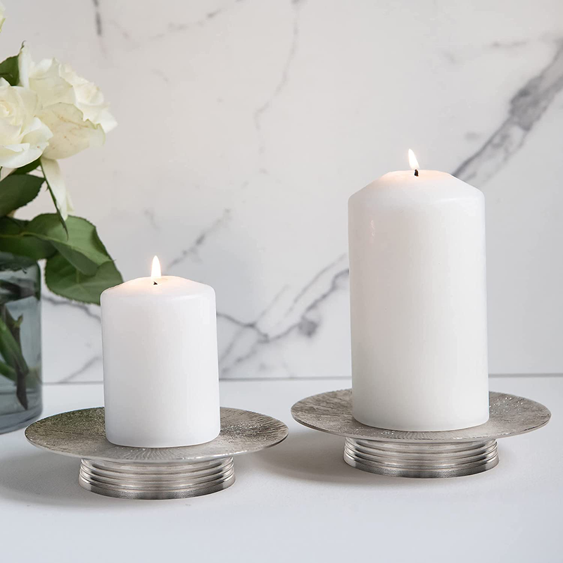 Silver Candle Holder Set of 2 - Candle Holders for Pillar Candles - Candle Stand for Flameless & Wax Candles - Candle Holders for Table Centerpiece - Candle Plate Candle Tray Home Decor Home & Garden > Decor > Home Fragrance Accessories > Candle Holders JEZZEJ collective   