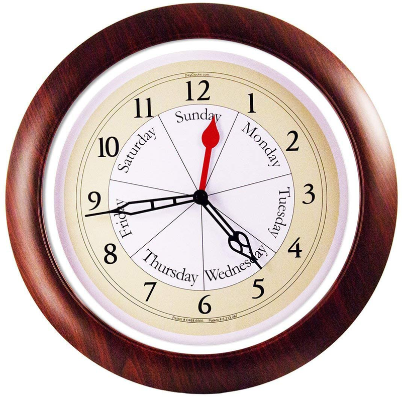 DayClocks Time & Day-of-The-Week Wall Clock with Solid Wood Frame – Weekly Analog Clock with Days, Hours & Minutes – Quiet Wall Mounted Clock - Ideal Retirement Gift for Men & Women Home & Garden > Decor > Clocks > Wall Clocks DayClocks Walnut Accent - 13.5"  