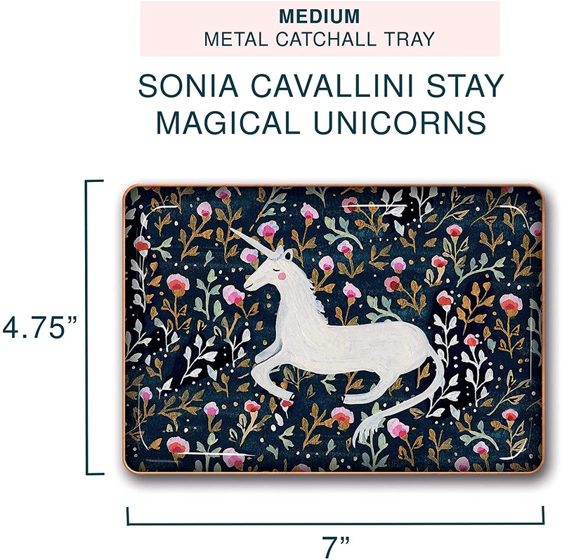 Studio Oh! Medium Metal Catchall Tray Available in 12 Different Designs, Sonia Cavallini Stay Magical Unicorns