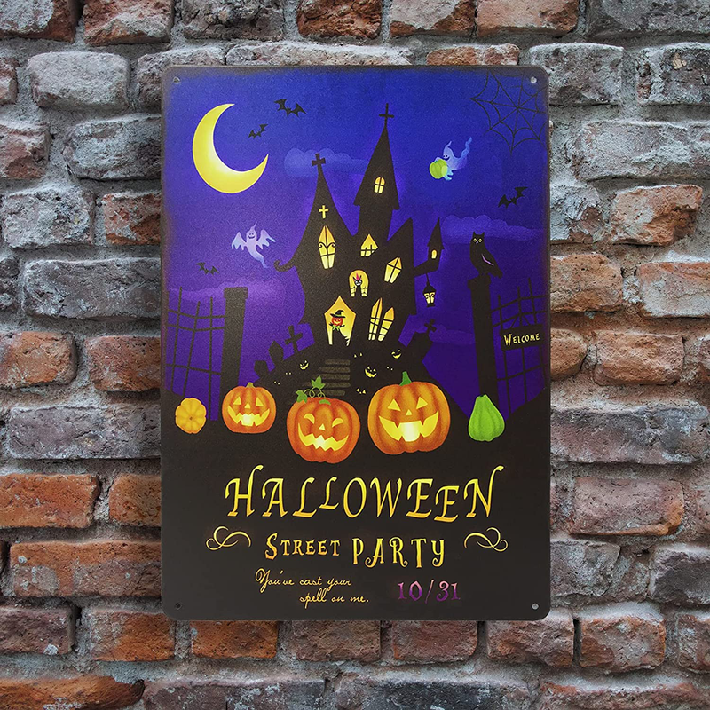 CLWJKH Halloween Tin Sign Jack Pumpkin Lantern Vintage Wall Decor Indoor and Outdoor Home Bar Cafe Metal Sign 8 X 12 Inches (Halloween-02) Arts & Entertainment > Party & Celebration > Party Supplies CLWJKH   